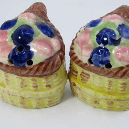 Vintage porcelain donkey with flower basket salt and pepper shakers