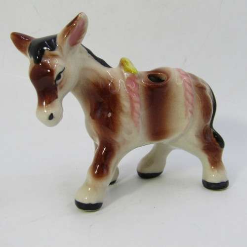 Vintage porcelain donkey with flower basket salt and pepper shakers