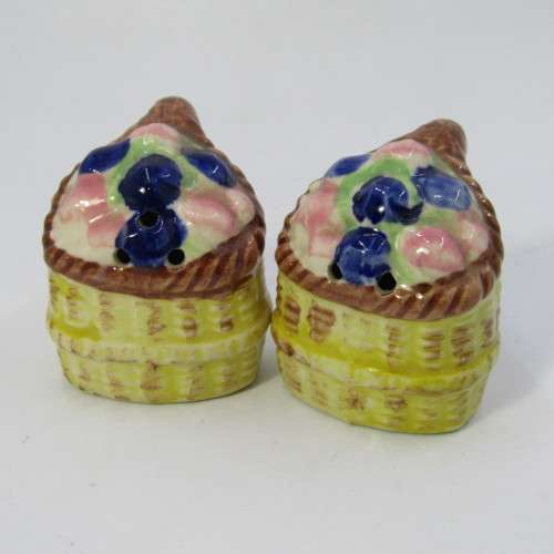 Vintage porcelain donkey with flower basket salt and pepper shakers