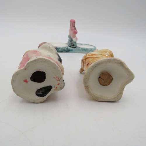 Vintage porcelain cow sale and pepper shakers on stand