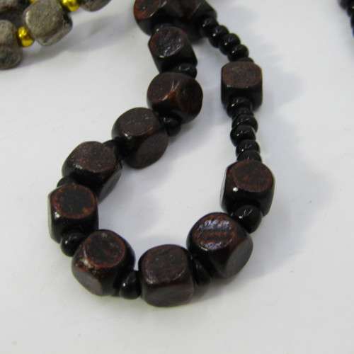 Wood and Bead Rosary necklace with Crucifix pendant - 60cm
