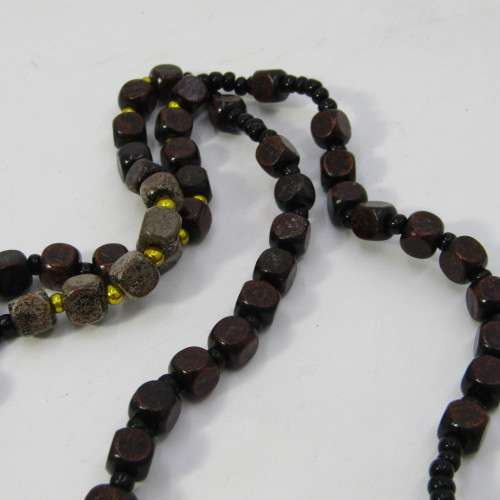 Wood and Bead Rosary necklace with Crucifix pendant - 60cm