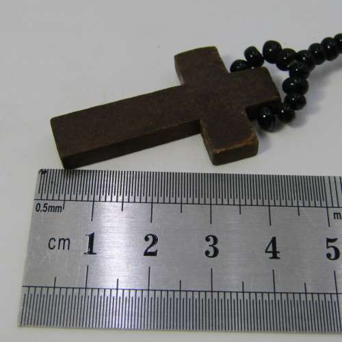 Wood and Bead Rosary necklace with Crucifix pendant - 60cm