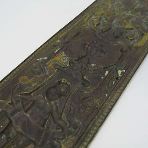 Vintage brass Stork and Baby themed door decor piece