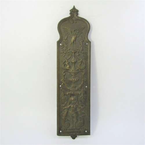 Vintage brass Stork and Baby themed door decor piece