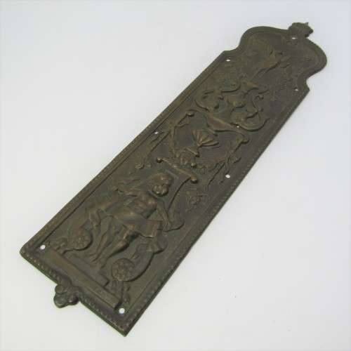 Vintage brass Stork and Baby themed door decor piece