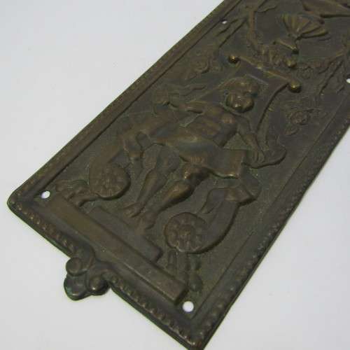 Vintage brass Stork and Baby themed door decor piece