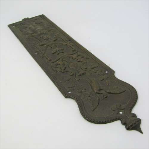 Vintage brass Stork and Baby themed door decor piece