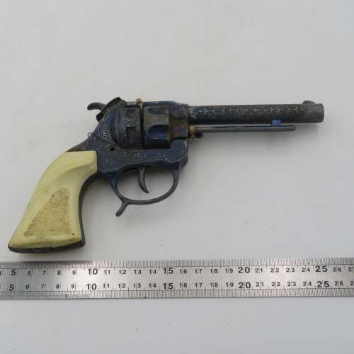 Vintage Shootin Iron blue toy cap gun - Some repairs done
