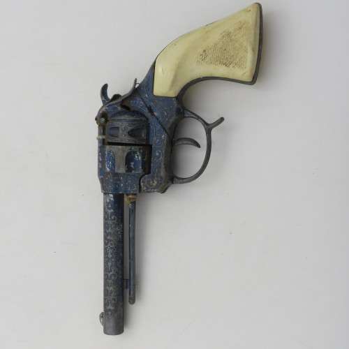 Vintage Shootin Iron blue toy cap gun - Some repairs done