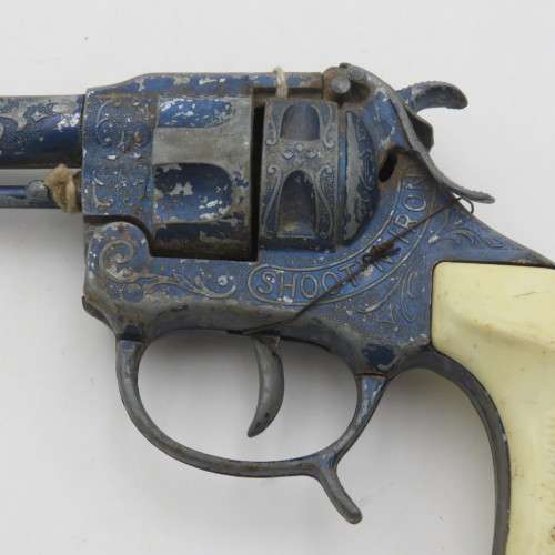 Vintage Shootin Iron blue toy cap gun - Some repairs done