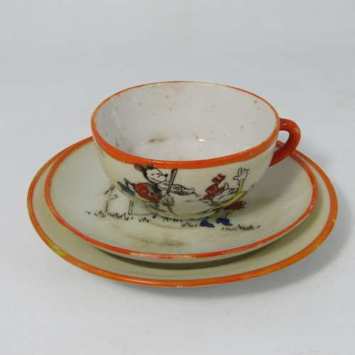 Vintage Childs Coffee set trio with Mickey Mouse picture