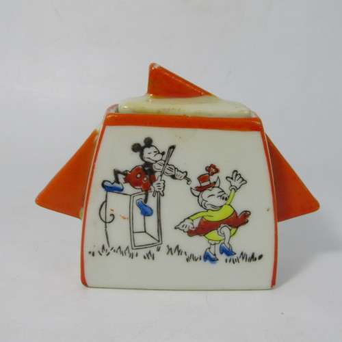 Childs Art Deco milk and sugar vessels with Mickey Mouse picture