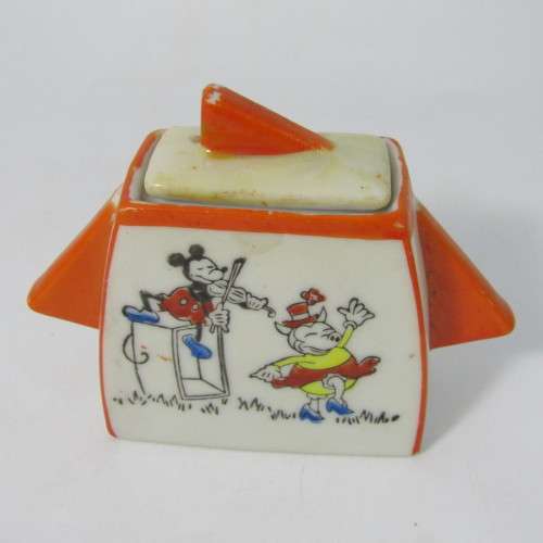 Childs Art Deco milk and sugar vessels with Mickey Mouse picture