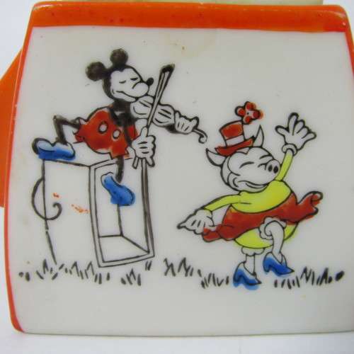 Childs Art Deco milk and sugar vessels with Mickey Mouse picture