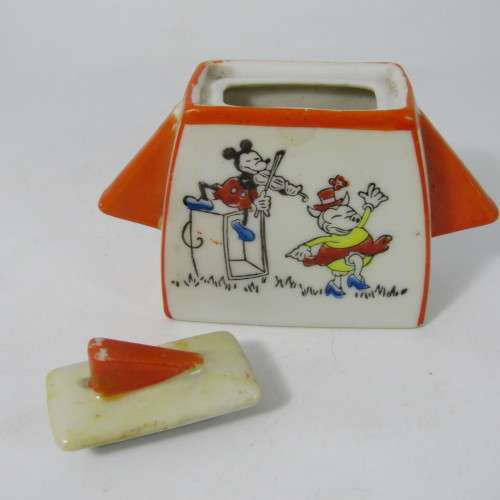 Childs Art Deco milk and sugar vessels with Mickey Mouse picture