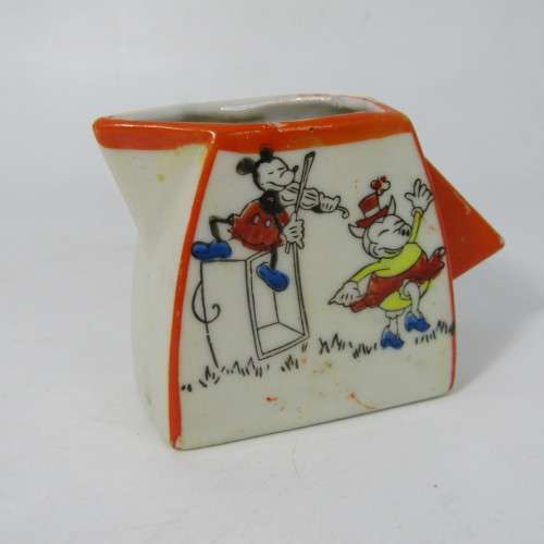 Childs Art Deco milk and sugar vessels with Mickey Mouse picture