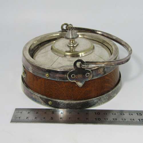 Antique Soap dish - wood and silver plated metal
