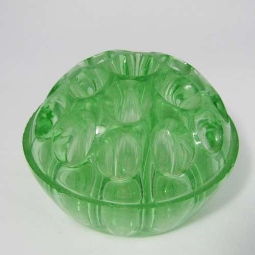 Antique green glass flower frog