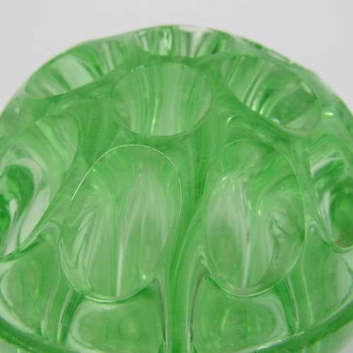 Antique green glass flower frog