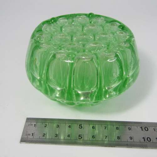 Antique green glass flower frog