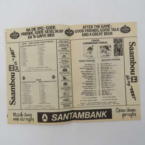 WP Rugby official programme - Lion Cup final 29 July 1989 - WP vs Northern Transvaal