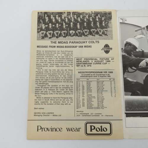 WP Rugby official programme - Lion Cup final 29 July 1989 - WP vs Northern Transvaal