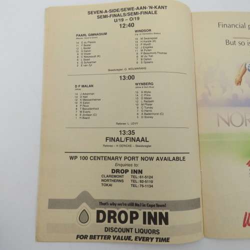 WP Rugby official programme - Norwich Life WP vs Transvaal - 22 Sept 1990
