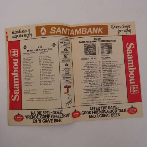 WP Rugby official programme - Norwich Life WP vs Transvaal - 22 Sept 1990