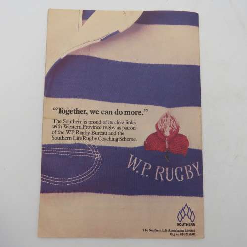 WP Rugby official programme - Norwich Life WP vs Transvaal - 22 Sept 1990