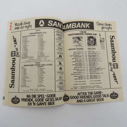 WP Rugby official programme - WP vs Free State - 17 June 1989