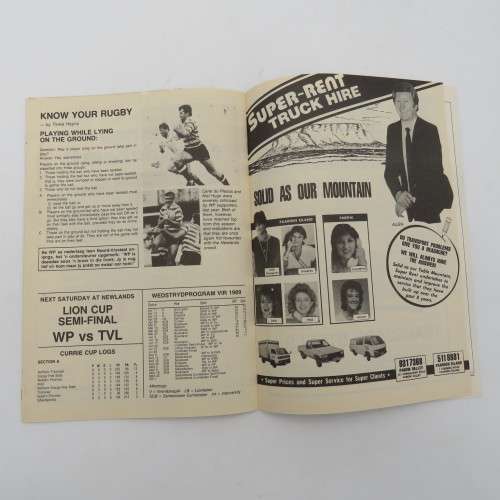 WP Rugby official programme - WP vs Free State - 17 June 1989