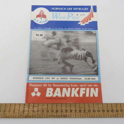 WP Rugby official programme - Norwich Life WP vs Xerox Transvaal - 25 Sept 1993