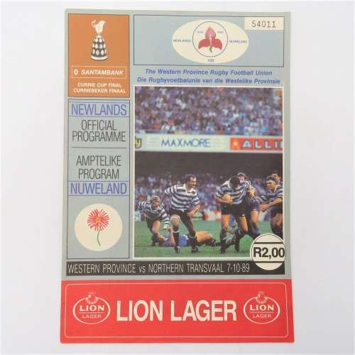 WP Rugby official programme - WP vs Northern Transvaal - 07 Oct 1989