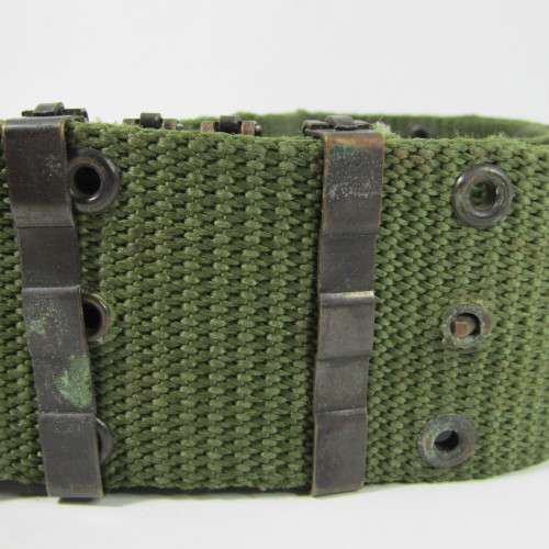 Pair of US Army webbing belts - one is well used - 97cm and 115cm