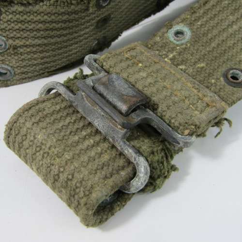 Pair of US Army webbing belts - one is well used - 97cm and 115cm