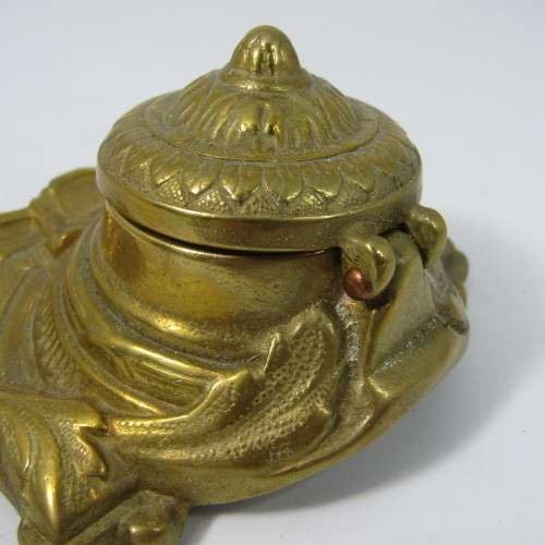 Small vintage brass fountain pen station