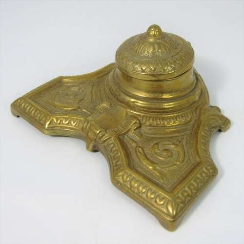 Small vintage brass fountain pen station