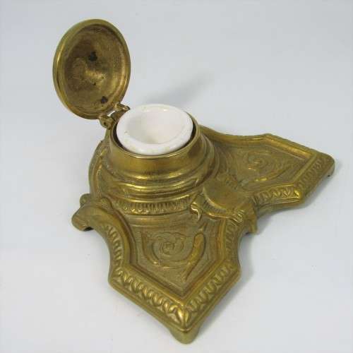 Small vintage brass fountain pen station