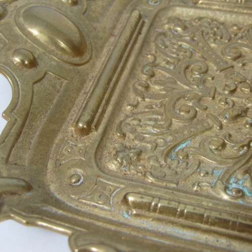 Vintage brass fountain pen stand with ink well holder