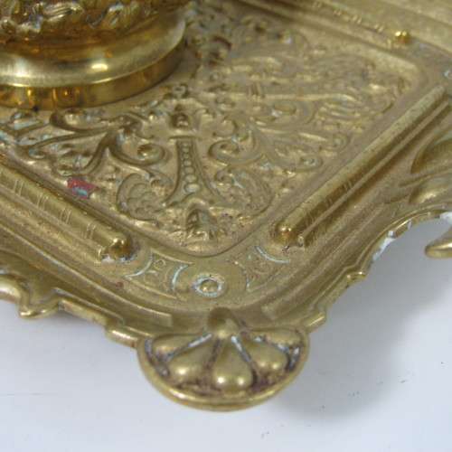 Vintage brass fountain pen stand with ink well holder