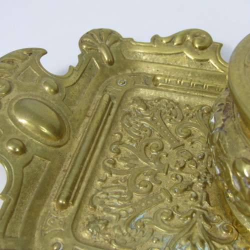 Vintage brass fountain pen stand with ink well holder