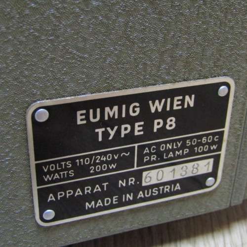 Vintage Eumig P8 projector - serial 601381 in original case and box - excellent condition