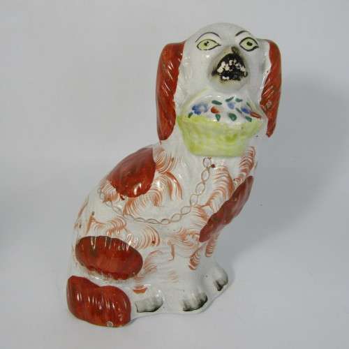 Pair of Staffordshire Spaniels porcelain figurines - some damage