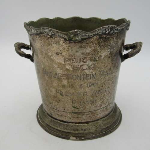 Matjiesfontein 1971 Peugeot 504 Rallye award to P. Gash silver plated ice bucket