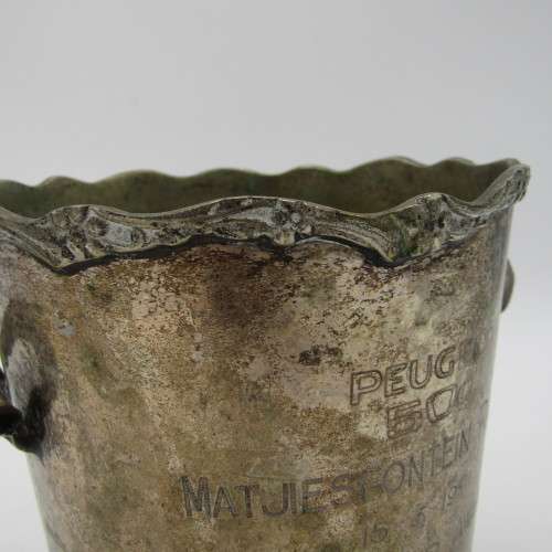 Matjiesfontein 1971 Peugeot 504 Rallye award to P. Gash silver plated ice bucket