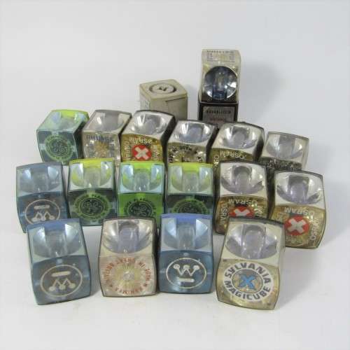 Lot of 17 vintage camera flash bulbs - mostly unused plus 2 adapters