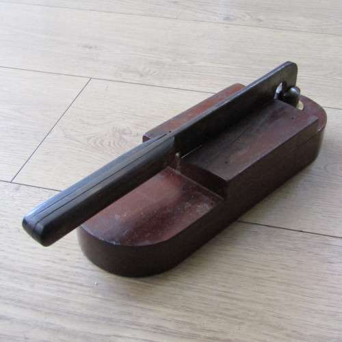 Antique cutter with wooden base - possibly tabacco or meat