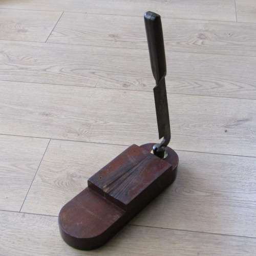 Antique cutter with wooden base - possibly tabacco or meat