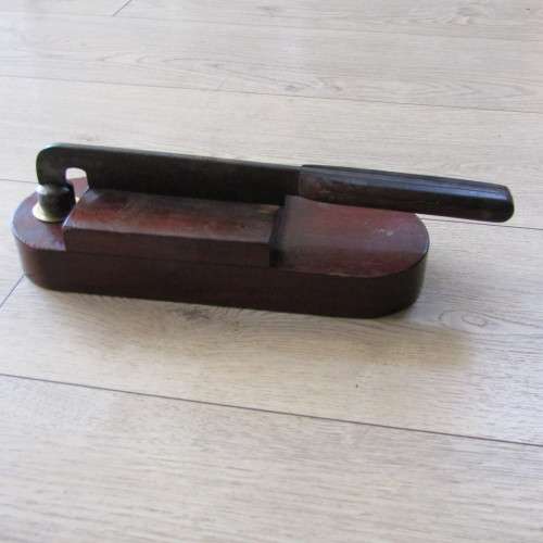 Antique cutter with wooden base - possibly tabacco or meat